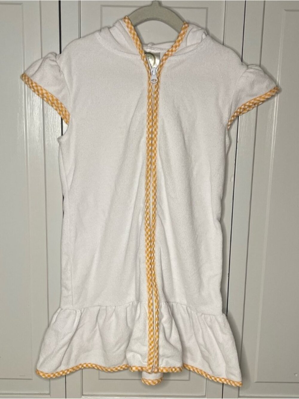 Blanks Boutique White Hooded Terry Dress with Gingham Trim